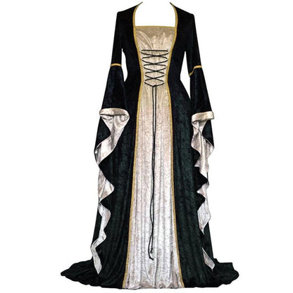 Plus Size Velvet Medieval Maxi Dress with Lace-Up Detail, Vintage Renaissance Gown for Women, S-5XL