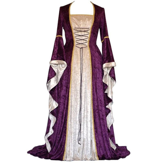 Plus Size Velvet Medieval Maxi Dress with Lace-Up Detail, Vintage Renaissance Gown for Women, S-5XL