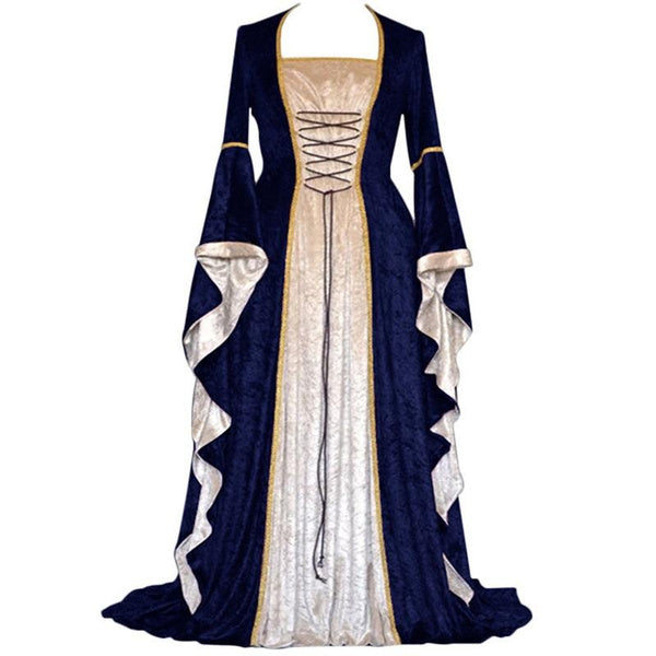 Plus Size Velvet Medieval Maxi Dress with Lace-Up Detail, Vintage Renaissance Gown for Women, S-5XL