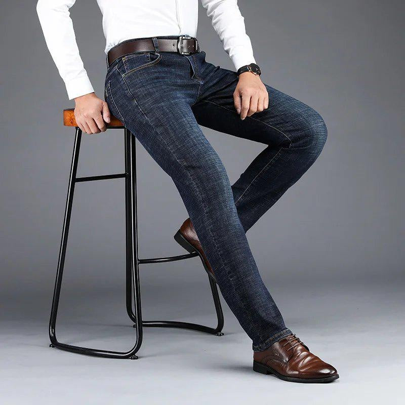 Men's Stretch Denim Jeans, Slim Straight Fit, Casual High-Waist, Plus Size, All-Season Comfort Pants