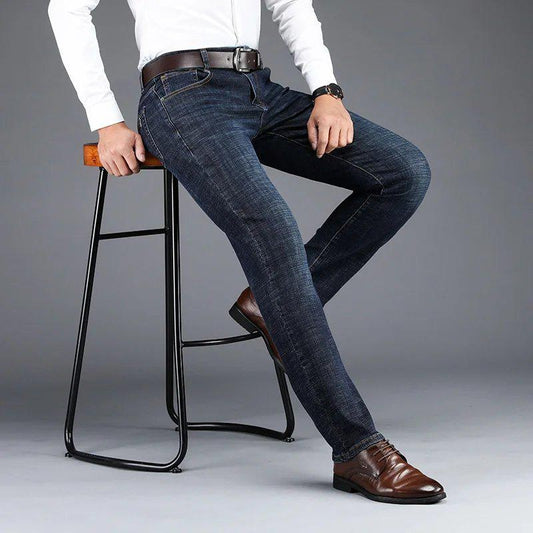 Men's Stretch Denim Jeans, Slim Straight Fit, Casual High-Waist, Plus Size, All-Season Comfort Pants