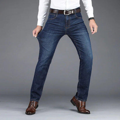 Men's Stretch Denim Jeans, Slim Straight Fit, Casual High-Waist, Plus Size, All-Season Comfort Pants