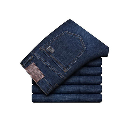 Men's Stretch Denim Jeans, Slim Straight Fit, Casual High-Waist, Plus Size, All-Season Comfort Pants
