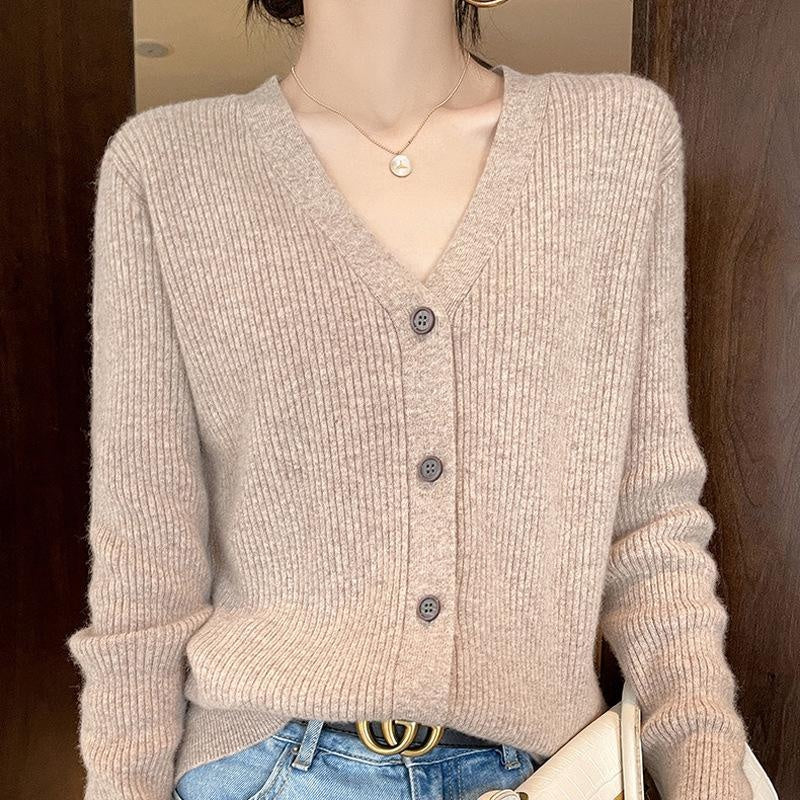 2021 Autumn New Knitted V-Neck Cardigan Women'S Outer Wear Korean-Style Lazy Loose Solid Color Sweater Coat Women