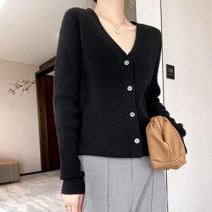 2021 Autumn New Knitted V-Neck Cardigan Women'S Outer Wear Korean-Style Lazy Loose Solid Color Sweater Coat Women