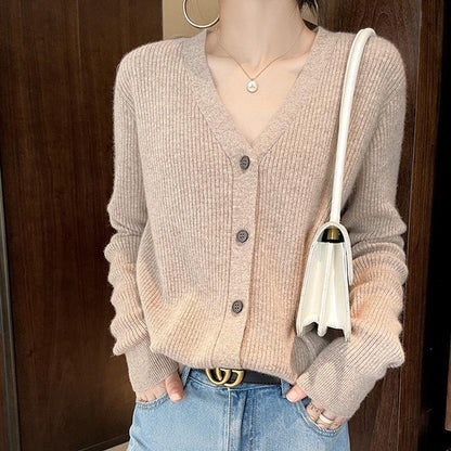 2021 Autumn New Knitted V-Neck Cardigan Women'S Outer Wear Korean-Style Lazy Loose Solid Color Sweater Coat Women