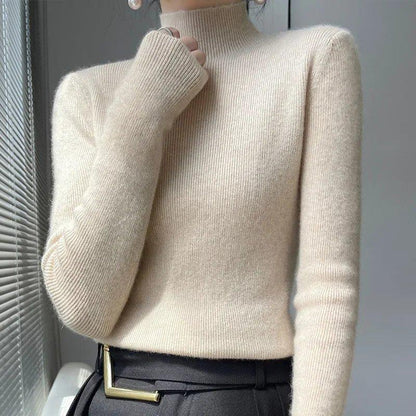 Slim Fit Ribbed Turtleneck Sweater for Women, Solid Color Knit Pullover Long Sleeve Top