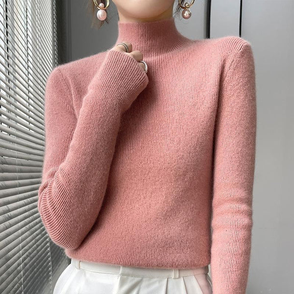Slim Fit Ribbed Turtleneck Sweater for Women, Solid Color Knit Pullover Long Sleeve Top