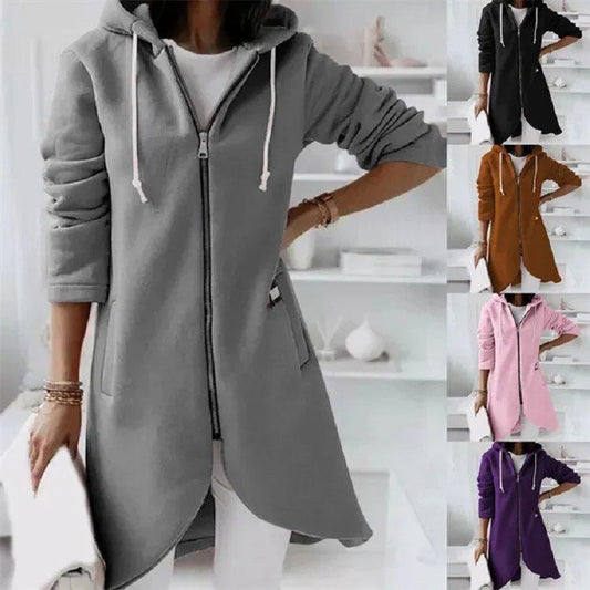Women's Fashion Loose Fit Zip-Up Hoodie – Casual Long Sleeve Hooded Sweatshirt