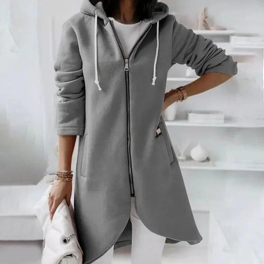 Women's Fashion Loose Fit Zip-Up Hoodie – Casual Long Sleeve Hooded Sweatshirt