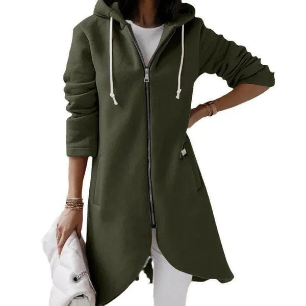 Women's Fashion Loose Fit Zip-Up Hoodie – Casual Long Sleeve Hooded Sweatshirt