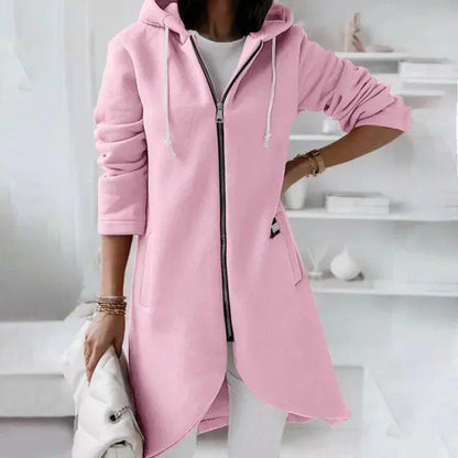 Women's Fashion Loose Fit Zip-Up Hoodie – Casual Long Sleeve Hooded Sweatshirt