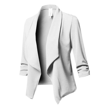 Women's Ruched Long Sleeve Blazer – 10 Colors, Slim Fit, Classic Solid Color Jacket