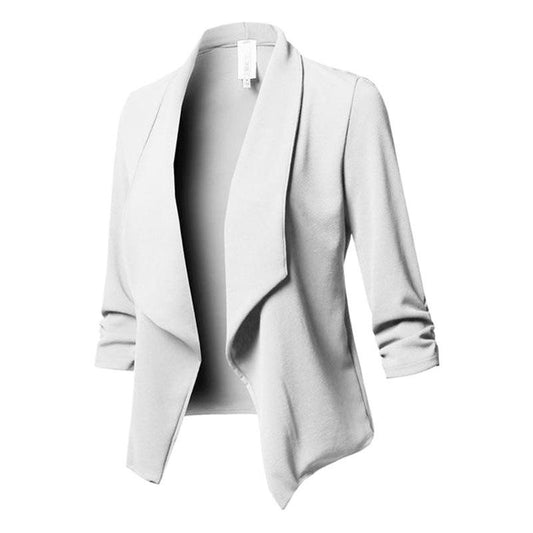 Women's Ruched Long Sleeve Blazer – 10 Colors, Slim Fit, Classic Solid Color Jacket