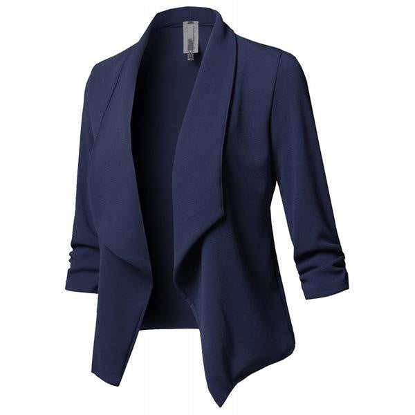 Women's Ruched Long Sleeve Blazer – 10 Colors, Slim Fit, Classic Solid Color Jacket