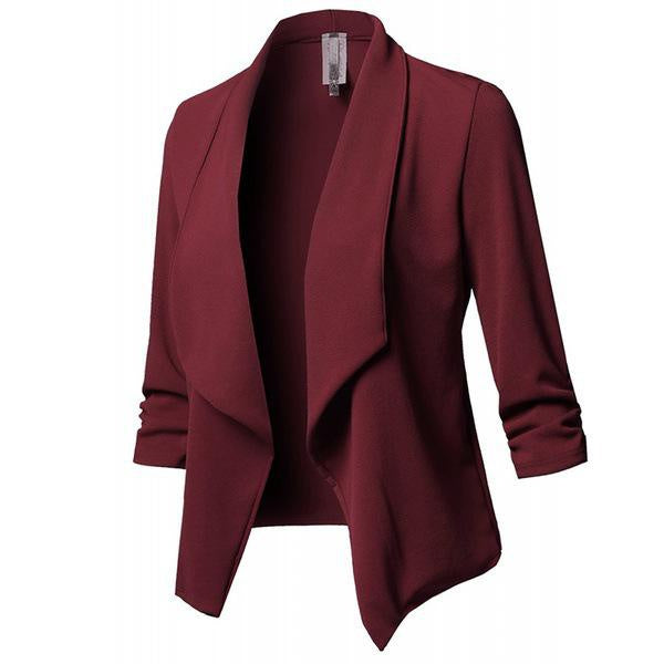 Women's Ruched Long Sleeve Blazer – 10 Colors, Slim Fit, Classic Solid Color Jacket