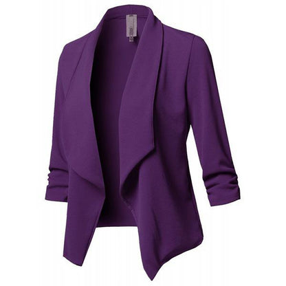 Women's Ruched Long Sleeve Blazer – 10 Colors, Slim Fit, Classic Solid Color Jacket