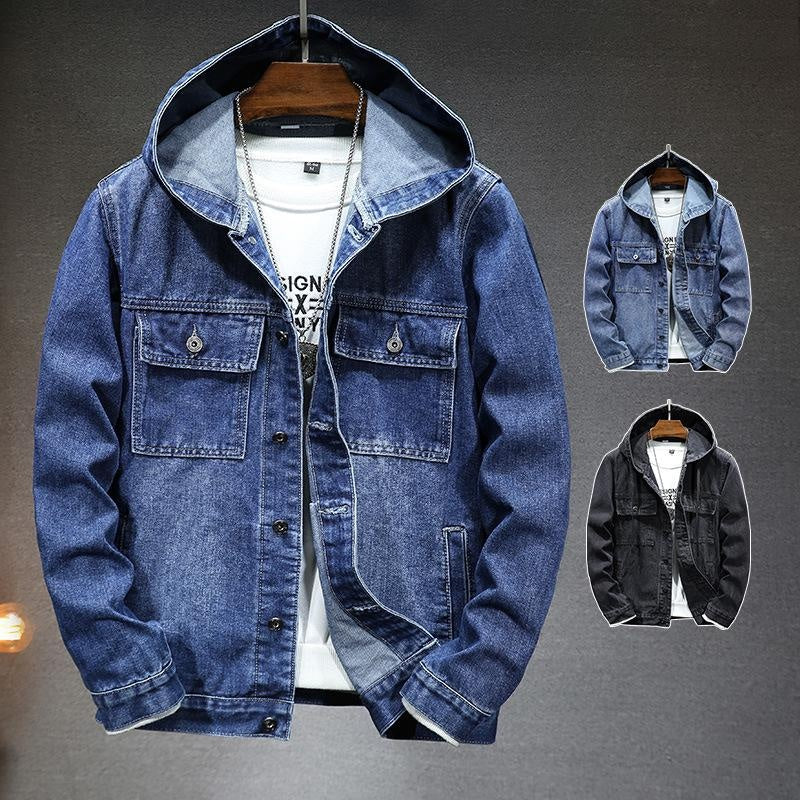 Men’s Hooded Denim Jacket – Street Style Windbreaker, Trendy Slim Fit Casual Outerwear
