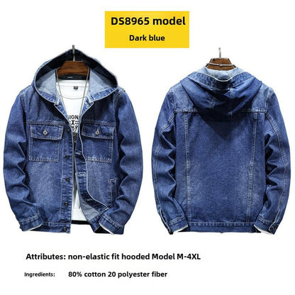Men’s Hooded Denim Jacket – Street Style Windbreaker, Trendy Slim Fit Casual Outerwear