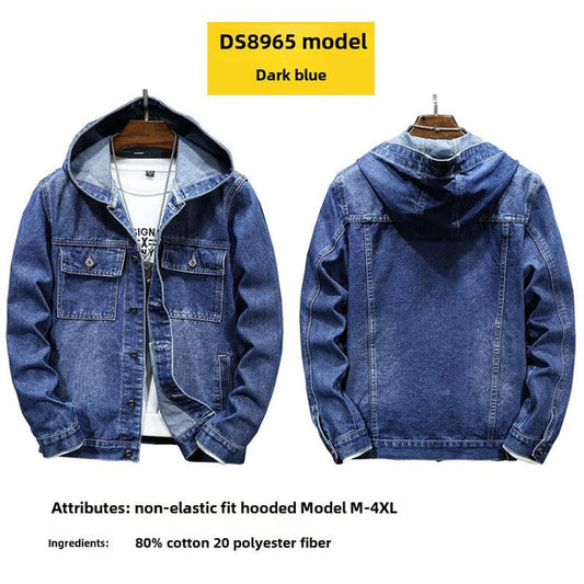 Men’s Hooded Denim Jacket – Street Style Windbreaker, Trendy Slim Fit Casual Outerwear