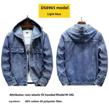 Men’s Hooded Denim Jacket – Street Style Windbreaker, Trendy Slim Fit Casual Outerwear