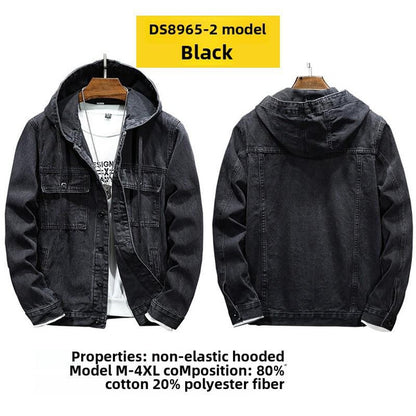 Men’s Hooded Denim Jacket – Street Style Windbreaker, Trendy Slim Fit Casual Outerwear