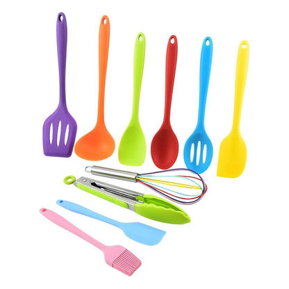 10-Piece Silicone Kitchen Utensil Set – Non-Stick Cooking Spoons, Spatulas, Ladle, and Oil Brush – Heat Resistant, Durable, Easy to Clean