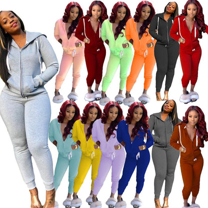 Women’s Solid Color Sweatshirt and Jogger Set – Casual Two-Piece Lounge Tracksuit