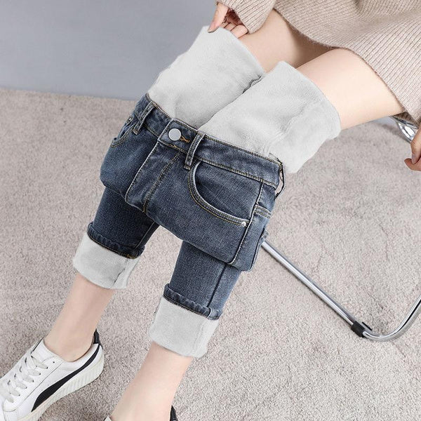 Fleece-Lined High Waist Skinny Jeans for Women, Warm Stretch Slim Fit Winter Pencil Pants