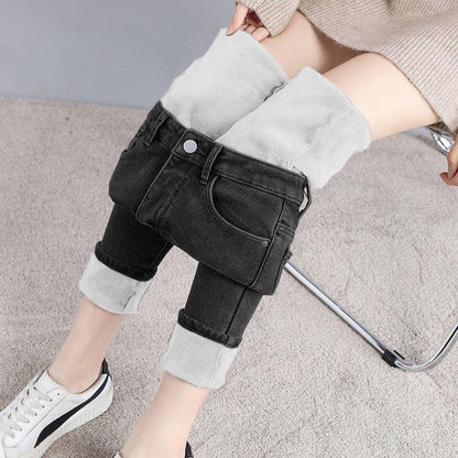 Fleece-Lined High Waist Skinny Jeans for Women, Warm Stretch Slim Fit Winter Pencil Pants