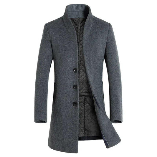 Men’s Mid-Length Wool Trench Coat – Slim Fit Winter Overcoat, Stylish and Warm