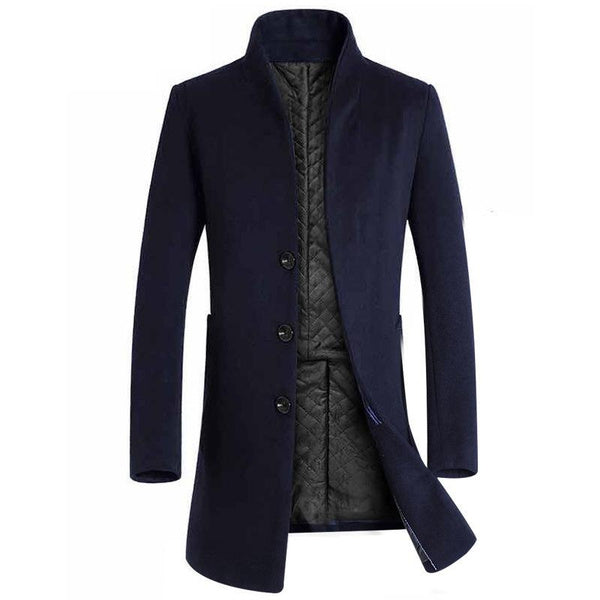 Men’s Mid-Length Wool Trench Coat – Slim Fit Winter Overcoat, Stylish and Warm