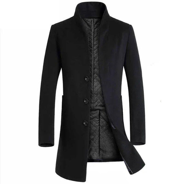 Men’s Mid-Length Wool Trench Coat – Slim Fit Winter Overcoat, Stylish and Warm
