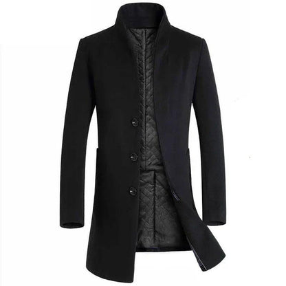 Men’s Mid-Length Wool Trench Coat – Slim Fit Winter Overcoat, Stylish and Warm