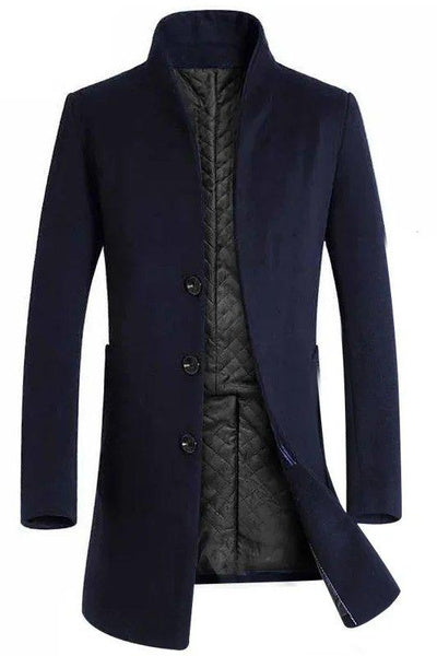 Men’s Mid-Length Wool Trench Coat – Slim Fit Winter Overcoat, Stylish and Warm