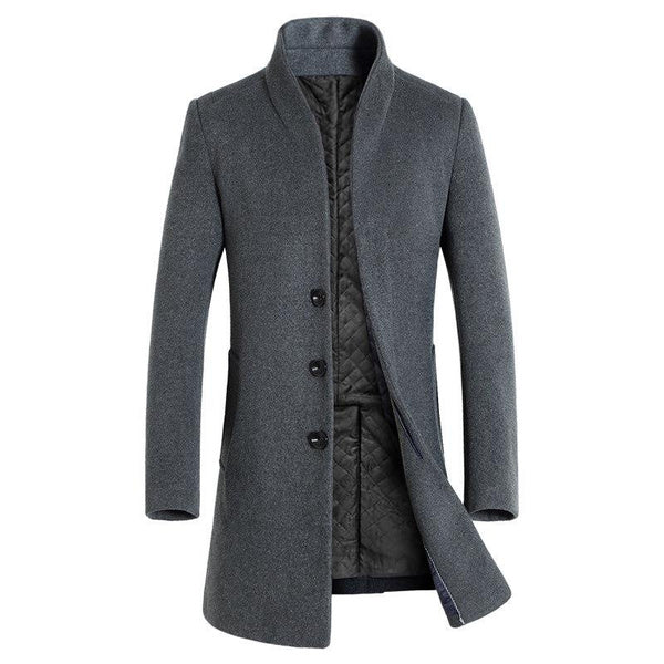 Men’s Mid-Length Wool Trench Coat – Slim Fit Winter Overcoat, Stylish and Warm