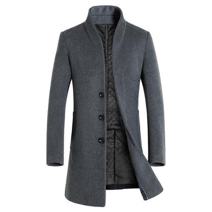 Men’s Mid-Length Wool Trench Coat – Slim Fit Winter Overcoat, Stylish and Warm