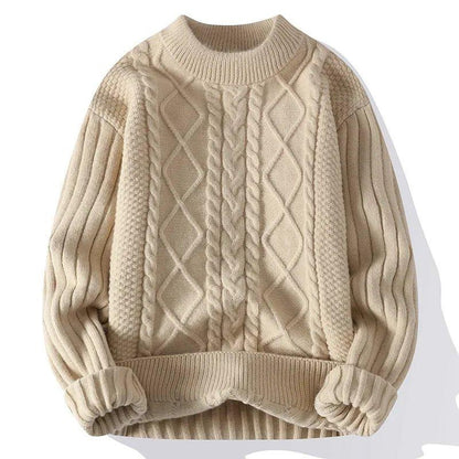 Men’s Thick Knit Sweater, Warm Pullover, Korean Style Half Turtleneck, Cozy Winter Jumper