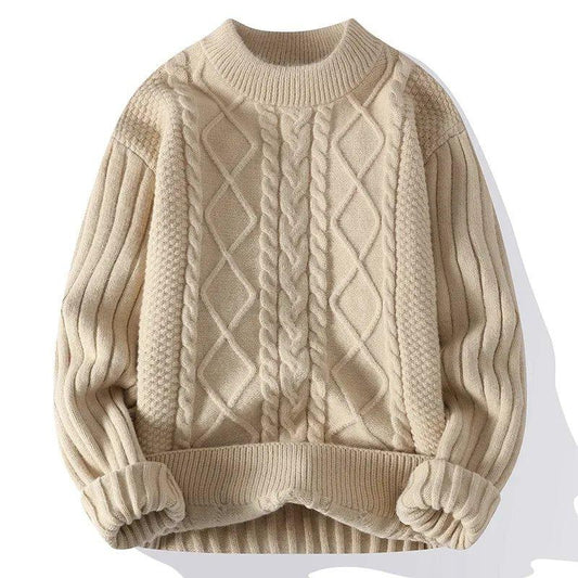 Men’s Thick Knit Sweater, Warm Pullover, Korean Style Half Turtleneck, Cozy Winter Jumper