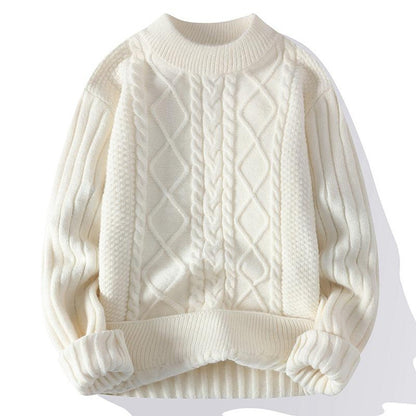 Men’s Thick Knit Sweater, Warm Pullover, Korean Style Half Turtleneck, Cozy Winter Jumper