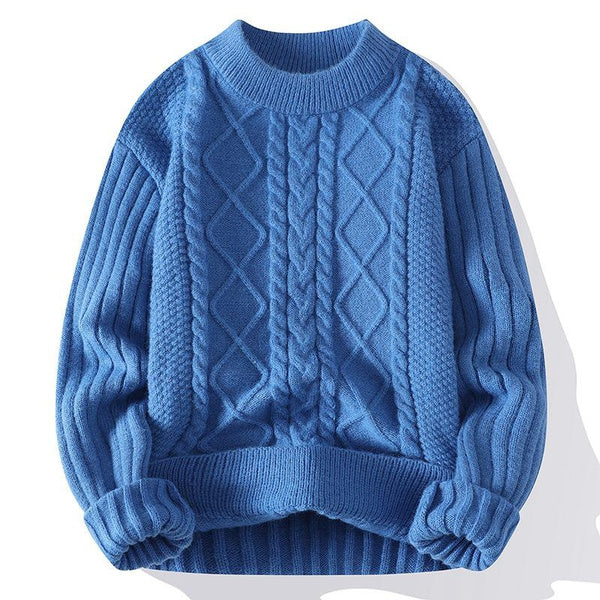 Men’s Thick Knit Sweater, Warm Pullover, Korean Style Half Turtleneck, Cozy Winter Jumper
