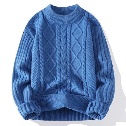 Men’s Thick Knit Sweater, Warm Pullover, Korean Style Half Turtleneck, Cozy Winter Jumper