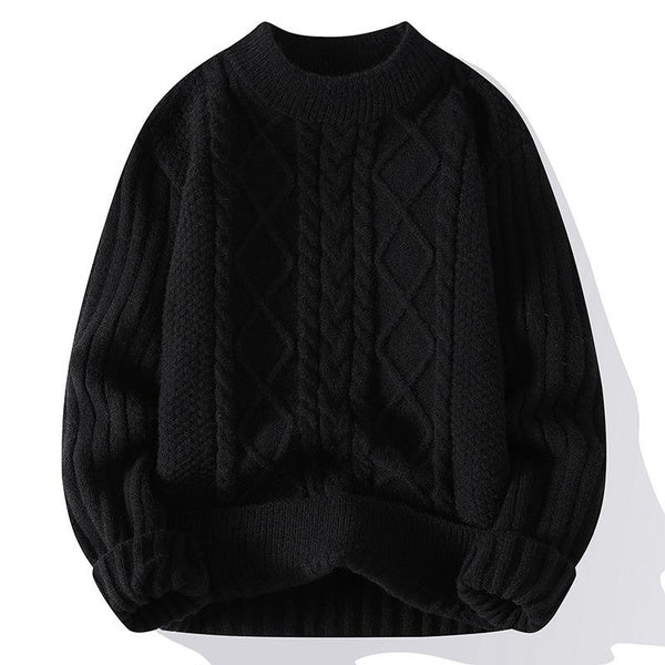 Men’s Thick Knit Sweater, Warm Pullover, Korean Style Half Turtleneck, Cozy Winter Jumper