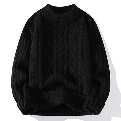 Men’s Thick Knit Sweater, Warm Pullover, Korean Style Half Turtleneck, Cozy Winter Jumper