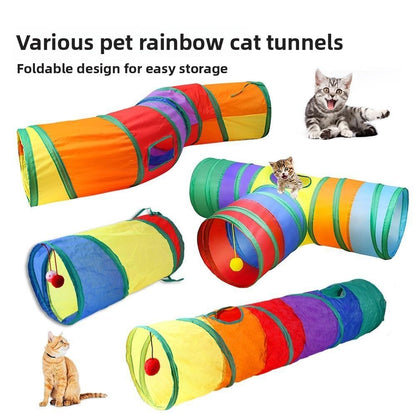 Rainbow Cat Tunnel Toy – Interactive Pet Playground, Colorful Crawl Tunnel, Fun Rolling Track for Cats