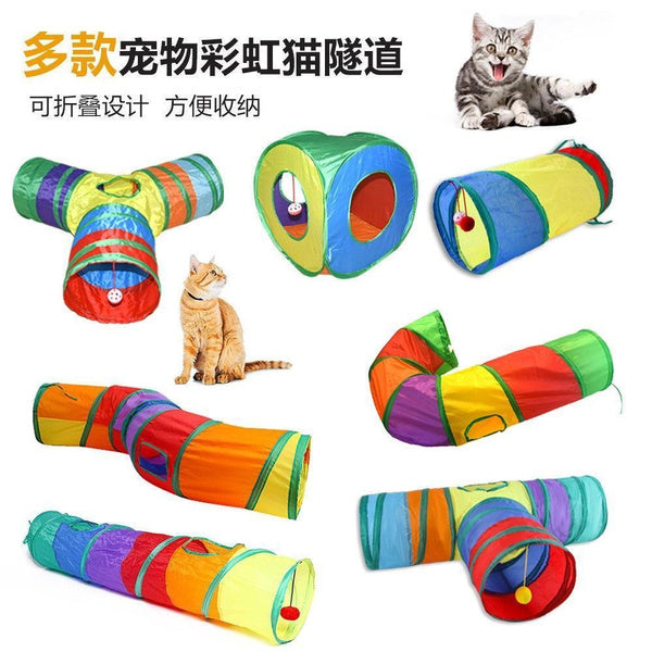 Rainbow Cat Tunnel Toy – Interactive Pet Playground, Colorful Crawl Tunnel, Fun Rolling Track for Cats