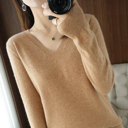 Cashmere V-Neck Sweater, Soft Knit Korean Style Pullover, Trendy Layering Essential