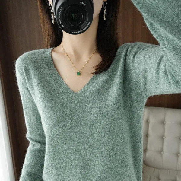 Cashmere V-Neck Sweater, Soft Knit Korean Style Pullover, Trendy Layering Essential