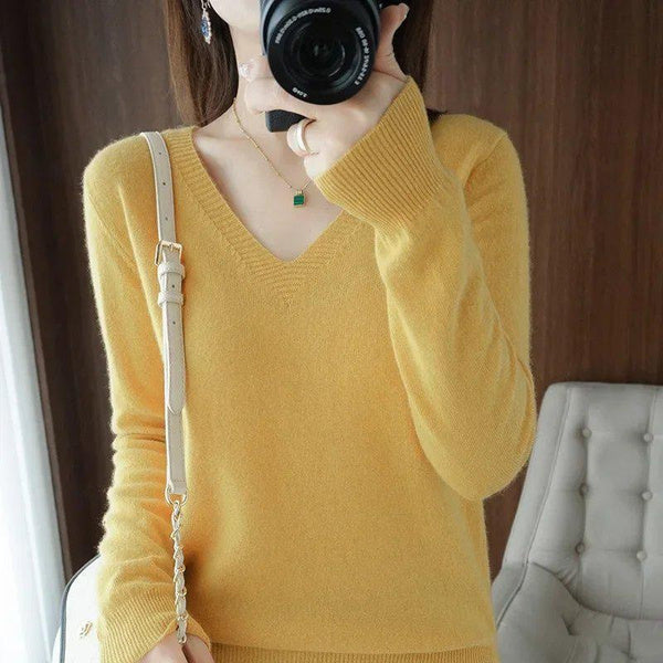 Cashmere V-Neck Sweater, Soft Knit Korean Style Pullover, Trendy Layering Essential
