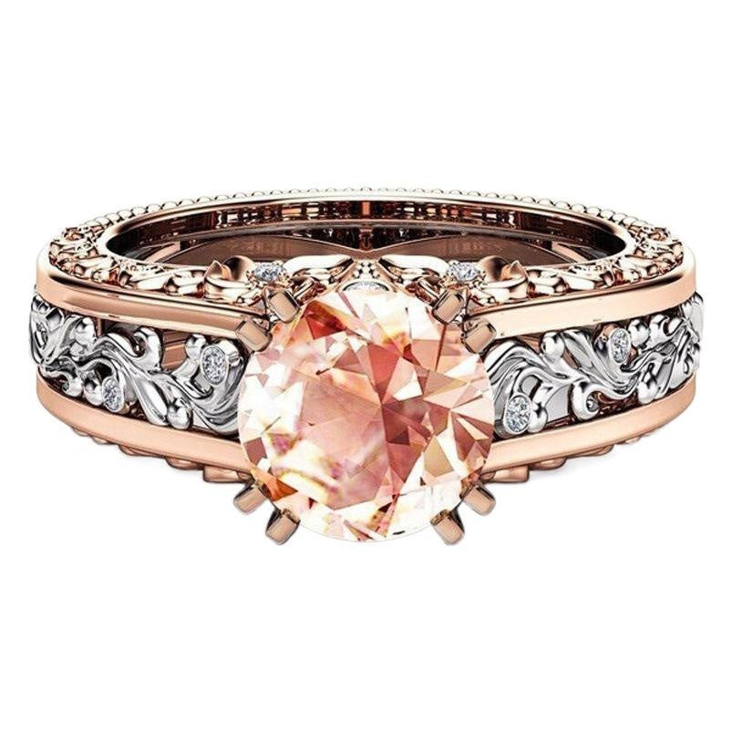 14K Rose Gold Plated Zirconia Ring for Women, Elegant Multi-Tone Statement Jewelry
